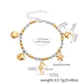 Pulsera de cuentas de acero inoxidable con colgantes marinos de circonita caballito y estrella - 17+5cm / Bicolor (E191)