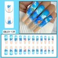 Hawaiian beach press-on nails with blue ocean palm tree designs in long ballet shape - Beach Vacation Ocean Sand Palm Tree Style (CBLCY-139)
