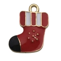 Ciondolo calza di Natale in smalto rosso e metallo dorato per creazione gioielli fai-da-te - Calza di Natale (14167) / 1 Pezzo (15x19mm) / Rosso