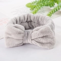 Soft grey coral fleece headband with large plush bow decoration for face washing - Gray