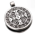 Zilveren Sint Benedictus medaille hanger ketting met gegraveerd runenkruis - Groot Formaat (Zonder Ketting) (48mm*39mm)