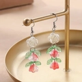 Handmade lemon flower drop earrings with white rose and pink tulip resin pendants - White & Pink Rose Style (FN1005)