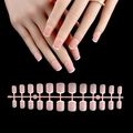Detailed view of French tip press-on nails set in nude pink with white smile lines - French White Tip Short Round Matte (HLBG-MP01)