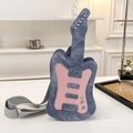 Blue denim and pink leather guitar-shaped crossbody bag with adjustable strap - Upgraded Large (Wide Strap) / Blue/Denim