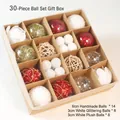 30-piece white and red Christmas ball ornament set in a kraft paper gift box - Gold Red