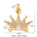 Golden crown jewelry pendant with white zircon inlays and detailed size specifications - Gold Small Crown Pave