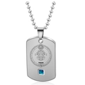 Silver stainless steel Virgo zodiac pendant necklace with a blue square gemstone inlay - Steel Virgo Male