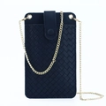 Mini sac pour téléphone noir tressé avec bandoulière chaîne dorée et fermoir à pression - Noir