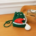 Handmade dark green crochet reindeer bag with red Christmas hat detail and drawstring closure - Green Christmas Hat Style