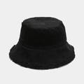 Cappello bucket da donna in velluto a coste nero con bordo in peluche e fodera calda - M(56-58cm) / Nero