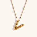Polished 18K gold plated necklace with diagonal textured letter V balloon pendant - Gold-V