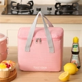 Bolsa de almuerzo rosa impermeable con asa gris y cremallera doble para comida - Rosa