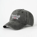 Close-up of charcoal gray washed cotton baseball cap with Baseball MOM embroidery - Black