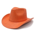 Close-up of vibrant orange woven straw cowboy hat with wide brim and textured weave - M (56-58cm) / Orange