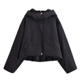 Chaqueta corta negra con capucha para mujer con cuello de piel sintética y mate - XS / Negro