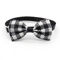 Classic black and white houndstooth pet bowtie with adjustable strap for dogs and cats - 8-Black White Houndstooth Bow Tie