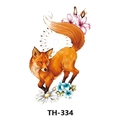 Waterproof tattoo sticker TH-334 featuring an orange fox with pink lilies and blue flowers - Th-334 / 210*148mm