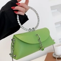 Grass green chain crossbody bag with sparkling rhinestone ring handle for women - Large / Green