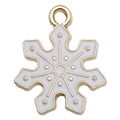 White snowflake pendant charm with gold metallic edges and ring for DIY jewelry making - Snowflake 17x20mm