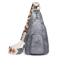 Retro grey PU leather crossbody chest bag with colorful ethnic style woven strap - Gray