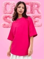 Camiseta oversize de algodón 100% rojo rosa para mujer con estilo veraniego vibrante - S / Rosa Rojo