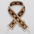Ethnic style geometric diamond bag strap with brown and khaki weave and gold metal hooks - No. 449 / Silver Hook