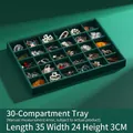 30-slot dark green velvet jewelry tray for earrings and rings, 35x24x3cm open display - 30-Grid Tray