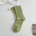 Soft cotton mid-calf socks in light green with ribbed cuffs and elastic blend fabric - Light Green
