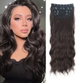 Extension di capelli sintetici mossi marrone scuro set da 4 pezzi con clip per volume - Mosso Lungo / Marrone Scuro (4322S-6#)
