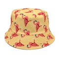 Dettagli del cappello a secchiello giallo con vivaci motivi tropicali di fenicotteri - M (56-58cm) / Giallo