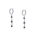Detail of silver drop earrings with micro-pave crystals and three black round stones - Black Silver