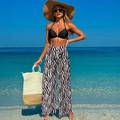 Three-piece bikini set with black halter top and zebra print high-waisted beach trousers - S / Top And Bottom / Black and Black Striped