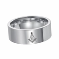 Polished silver 8mm stainless steel Freemasonry ring with compass and G symbol - US 7 / Silver