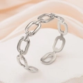 Minimalist silver chain link stainless steel open bangle displayed on silk background - Chain Link / Steel
