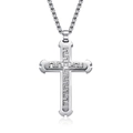 Collana con ciondolo a croce d'argento per uomo con motivo greco e piccolo cristallo - Color Acciaio