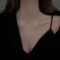 Elegant silver-plated Y-shaped tassel necklace with micro beads for women's minimalist style - Round Bead Necklace