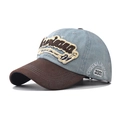 Vintage washed denim baseball cap with Montana patch and brown suede brim in retro style - Adjustable / Light Denim Blue