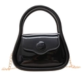 Mini borsa in pelle verniciata nera con tracolla a catena dorata e manico superiore - Nero