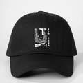 Dettaglio cappello da baseball nero con stampa fotografica di New York e testo bianco - Taglia unica / Nero