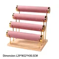 4-tier gold bracelet display stand with pink velvet cylinders and wooden base for jewelry - Four Layer Gold Bangle Stand-Light Pink Velvet