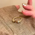 Vintage golden twist open ring with brown tiger eye stones and zircon accents - Gold - Two Ball Tiger Eye C