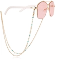 Catenella per occhiali dorata con perle turchesi su occhiali da sole rosa senza montatura - 3# Stile Perline Tonde Turchese