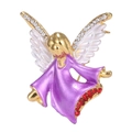 Golden angel brooch with purple enamel dress and sparkling crystals on white background - Champagne Gold