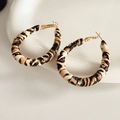 Detailed view of leopard print hoop earrings with gold accents on a white plate - Silver Pin Teardrop Small