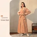 Thick almond flannel robe with long lapels and side pockets for men and women - Almond (Women)