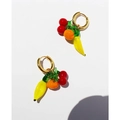 Colorful fruit shaped earrings with glass cherry and banana pendants in 18K gold plating - Lampwork Fruit Combo (104)