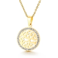 Collana dorata con pendente a forma di albero, cornice in zircone e design traforato - Tondo Dorato Cavo Chiave Greca (KP44361-K)