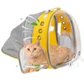 Expandable yellow pet backpack with transparent panoramic window and breathable mesh - Yellow with White Extension