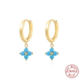 Detail of 925 sterling silver hoop earrings with blue clover charm in gold finish - Gold with Blue Turquoise