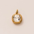 Golden 18k plated square pendant with transparent faceted birthstone gemstone - April Birthstone Pendant (White Zircon)